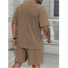 image:imageRoseSeek Mens Big and Tall 2 Piece Summer Outfits Textured Drop Shoulder T Shirt and Short Sets TracksuitPlus Khaki