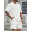 image:imageRoseSeek Mens Big and Tall 2 Piece Summer Outfits Textured Drop Shoulder T Shirt and Short Sets TracksuitPlus White