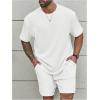 image:imageRoseSeek Mens Big and Tall 2 Piece Summer Outfits Textured Drop Shoulder T Shirt and Short Sets TracksuitPlus White