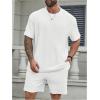 image:imageRoseSeek Mens Big and Tall 2 Piece Summer Outfits Textured Drop Shoulder T Shirt and Short Sets TracksuitPlus White