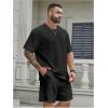 image:imageRoseSeek Mens Big and Tall 2 Piece Summer Outfits Textured Drop Shoulder T Shirt and Short Sets TracksuitSolid Black