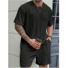 image:imageRoseSeek Mens Big and Tall 2 Piece Summer Outfits Textured Drop Shoulder T Shirt and Short Sets TracksuitSolid Black