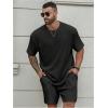 image:imageRoseSeek Mens Big and Tall 2 Piece Summer Outfits Textured Drop Shoulder T Shirt and Short Sets TracksuitSolid Black