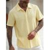 image:imageRoseSeek Mens Button Down Shirts Short Sleeve Textured Collared Casual Shirts Vacation Beach TopsYellow