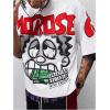image:imageRoseSeek Mens Cartoon Graphic Tees Crew Neck Sleeve T Shirts Baggy Drop Shoulder Summer Tops StreetwearWhite and Letter Red