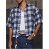 image:imageRoseSeek Mens Cropped Plaid Number Graphic Button Down Shirts Short Sleeve Retro Preppy Crop TopsBlue