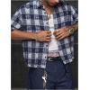 image:imageRoseSeek Mens Cropped Plaid Number Graphic Button Down Shirts Short Sleeve Retro Preppy Crop TopsBlue