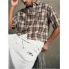 image:imageRoseSeek Mens Cropped Plaid Number Graphic Button Down Shirts Short Sleeve Retro Preppy Crop TopsKhaki Brown