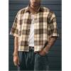 image:imageRoseSeek Mens Cropped Plaid Number Graphic Button Down Shirts Short Sleeve Retro Preppy Crop TopsMulticolor