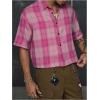 image:imageRoseSeek Mens Cropped Plaid Number Graphic Button Down Shirts Short Sleeve Retro Preppy Crop TopsPink