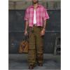 image:imageRoseSeek Mens Cropped Plaid Number Graphic Button Down Shirts Short Sleeve Retro Preppy Crop TopsPink