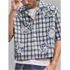 image:imageRoseSeek Mens Cropped Plaid Number Graphic Button Down Shirts Short Sleeve Retro Preppy Crop TopsPlaid Black and White