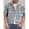 image:imageRoseSeek Mens Cropped Plaid Number Graphic Button Down Shirts Short Sleeve Retro Preppy Crop TopsPlaid Black and White