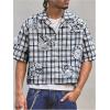 image:imageRoseSeek Mens Cropped Plaid Number Graphic Button Down Shirts Short Sleeve Retro Preppy Crop TopsPlaid Black and White