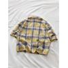 image:imageRoseSeek Mens Cropped Plaid Number Graphic Button Down Shirts Short Sleeve Retro Preppy Crop TopsYellow and Blue