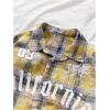 image:imageRoseSeek Mens Cropped Plaid Number Graphic Button Down Shirts Short Sleeve Retro Preppy Crop TopsYellow and Blue