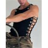 image:imageRoseSeek Mens Lace Up Tie Side Party Club Tank Top Sleeveless Fitted Summer Crop Tops Going Out UndershirtsBlack