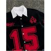 image:imageRoseSeek Mens Retro Button Down Jersey Shirts Number Graphic Collared Baseball Shirt Short Sleeve StreetwearBlack and Red