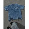 image:imageRoseSeek Mens Ripped Distressed Graphic Tees Short Sleeve Crew Neck Letter T Shirts Washed StreetwearBlue