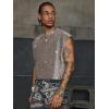 image:imageRoseSeek Mens Sequin Tank Top Glitter Crew Neck Sleeveless Tops Party Club Vest Rave Outfits StreetwearDark Beige