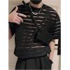 image:imageRoseSeek Mens Sheer Mesh Tee Shirt Striped Short Sleeve Crewneck See Through T Shirt Summer Tee TopsBlack