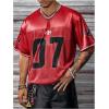 image:imageRoseSeek Mens Vintage Satin Jersey Shirts V Neck Short Sleeve Graphic Tees Basketball T Shirt StreetwearNumber Red