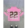 image:imageRoseSeek Mens Y2K Mesh Jersey Shirts V Neck Half Sleeve Number Graphic Tees Color Block Sport T ShirtNumber Pink