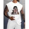 image:imageRoseSeek Retro Graphic Tank Top for Men Crew Neck Summer Sleeveless Tops Hippop StreetwearPrint White