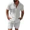 image:imageRoseSeek Mens 2 Piece Beach Vacation Outfits Short Sleeve Button Down Shirt and Shorts Clothing SetWhite