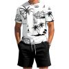 image:imageRoseSeek Mens 2 Piece Outfits Tropical Graphic Short Sleeve TShirt and Drawstring Waist Shorts SetsBlack and White