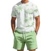 image:imageRoseSeek Mens 2 Piece Outfits Tropical Graphic Short Sleeve TShirt and Drawstring Waist Shorts SetsGreen and White