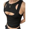 image:imageRoseSeek Mens 2 Piece Set Ribbed Knit Tank Top Fitted Cut Out Crop Tops Summer Undershirts Club WearBlack