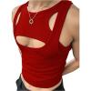 image:imageRoseSeek Mens 2 Piece Set Ribbed Knit Tank Top Fitted Cut Out Crop Tops Summer Undershirts Club WearRed