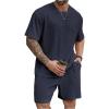 image:imageRoseSeek Mens Big and Tall 2 Piece Summer Outfits Textured Drop Shoulder T Shirt and Short Sets TracksuitPlus Deep Blue
