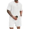 image:imageRoseSeek Mens Big and Tall 2 Piece Summer Outfits Textured Drop Shoulder T Shirt and Short Sets TracksuitPlus White