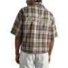 image:imageRoseSeek Mens Cropped Plaid Number Graphic Button Down Shirts Short Sleeve Retro Preppy Crop TopsKhaki Brown