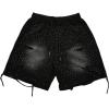 image:imageRoseSeek Mens Glitter Rhinestone Ripped Shorts Drawstring Waist Wide Leg Party Shorts with PocketsBlack