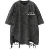 image:imageRoseSeek Mens Ripped Distressed Graphic Tees Short Sleeve Crew Neck Letter T Shirts Washed StreetwearBlack