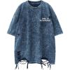 image:imageRoseSeek Mens Ripped Distressed Graphic Tees Short Sleeve Crew Neck Letter T Shirts Washed StreetwearBlue