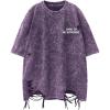 image:imageRoseSeek Mens Ripped Distressed Graphic Tees Short Sleeve Crew Neck Letter T Shirts Washed StreetwearPurple