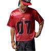image:imageRoseSeek Mens Vintage Satin Jersey Shirts V Neck Short Sleeve Graphic Tees Basketball T Shirt StreetwearNumber Red