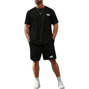 image:imageRoseSeek Mens Big and Tall Shorts Set Short Sleeve T Shirt and Track Shorts Clothing Set 2 Piece OutfitsBlack