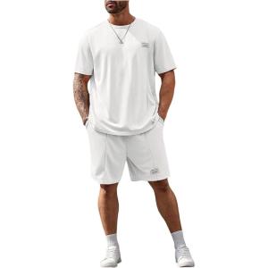 image:imageRoseSeek Mens Big and Tall Shorts Set Short Sleeve T Shirt and Track Shorts Clothing Set 2 Piece OutfitsWhite
