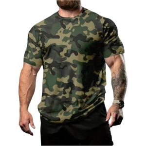 image:imageRoseSeek Mens Camouflage T Shirts Short Sleeve Crew Neck Camo Summer Tee Tops Hunting Outdoor ClothesArmy Green