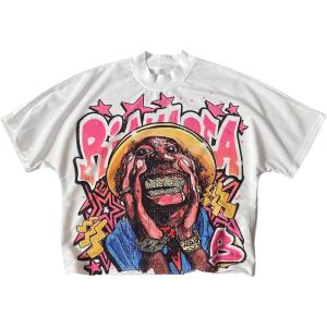 image:imageRoseSeek Mens Cartoon Graphic Tees Crew Neck Sleeve T Shirts Baggy Drop Shoulder Summer Tops StreetwearWhite