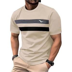 image:imageRoseSeek Mens Color Block Short Sleeve Tee Shirts Casual Crewneck T Shirt Trendy Summer TopsApricot