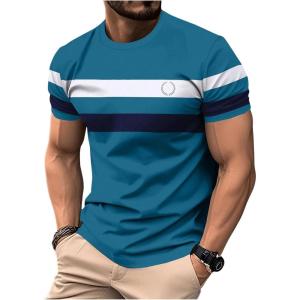 image:imageRoseSeek Mens Color Block Short Sleeve Tee Shirts Casual Crewneck T Shirt Trendy Summer TopsBlue and Black