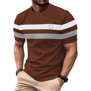 image:imageRoseSeek Mens Color Block Short Sleeve Tee Shirts Casual Crewneck T Shirt Trendy Summer TopsBrown