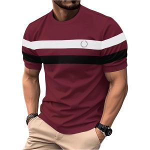 image:imageRoseSeek Mens Color Block Short Sleeve Tee Shirts Casual Crewneck T Shirt Trendy Summer TopsBurgundy