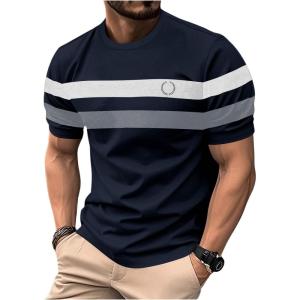 image:imageRoseSeek Mens Color Block Short Sleeve Tee Shirts Casual Crewneck T Shirt Trendy Summer TopsDark Blue